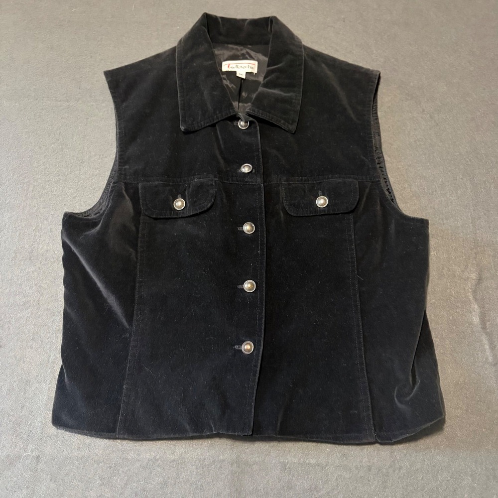 Talbots Velvet Vest Womens M Black Vintage 90s Crop Whimsigoth Fitted Core Top